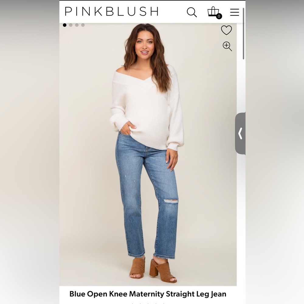 Pink Blush Blue Open Knee Maternity Straight Leg Jean
